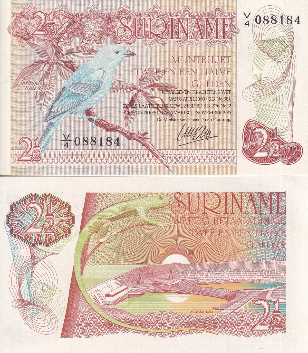 Suriname 2 1/2 Gulden 1985 P 119 UNC