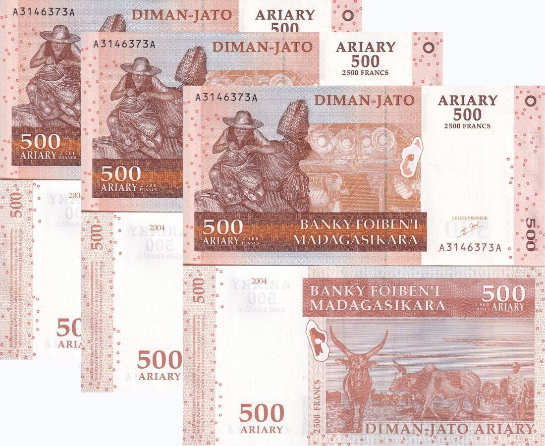 Madagascar 500 Ariary 2004 P 88 a UNC LOT 3 PCS