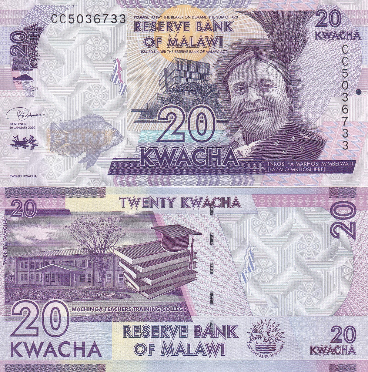 Malawi 20 Kwacha 2020 P 63 UNC