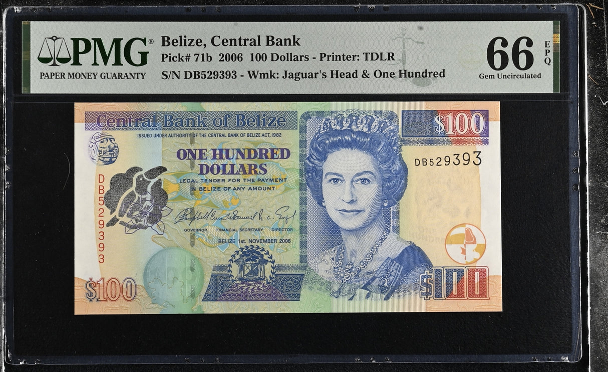 Belize 100 Dollars 2006 P 71 b Gem UNC PMG 66 EPQ