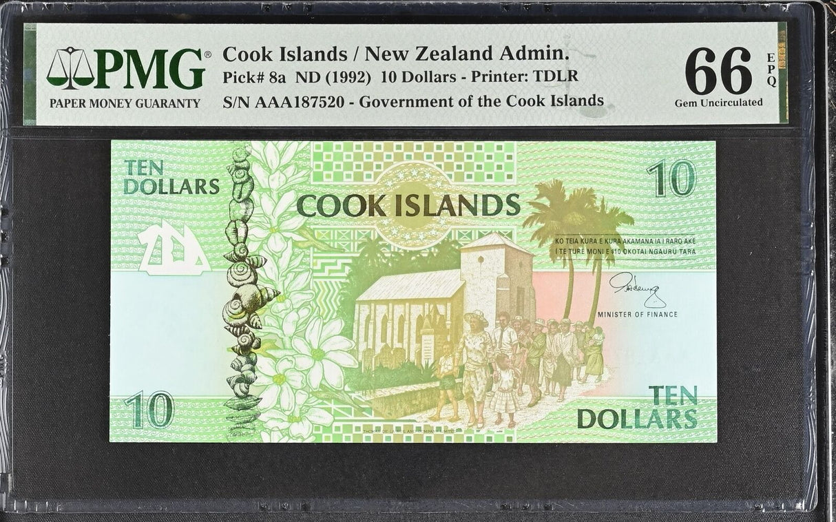 Cook Islands 10 Dollars ND 1992 P 8 a AAA Prefix Gem UNC PMG 66 EPQ