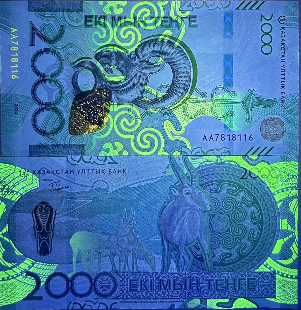 Kazakhstan 2000 Tenge 2024 / 2025 P 53 New Design Saiga LOT 5 UNC