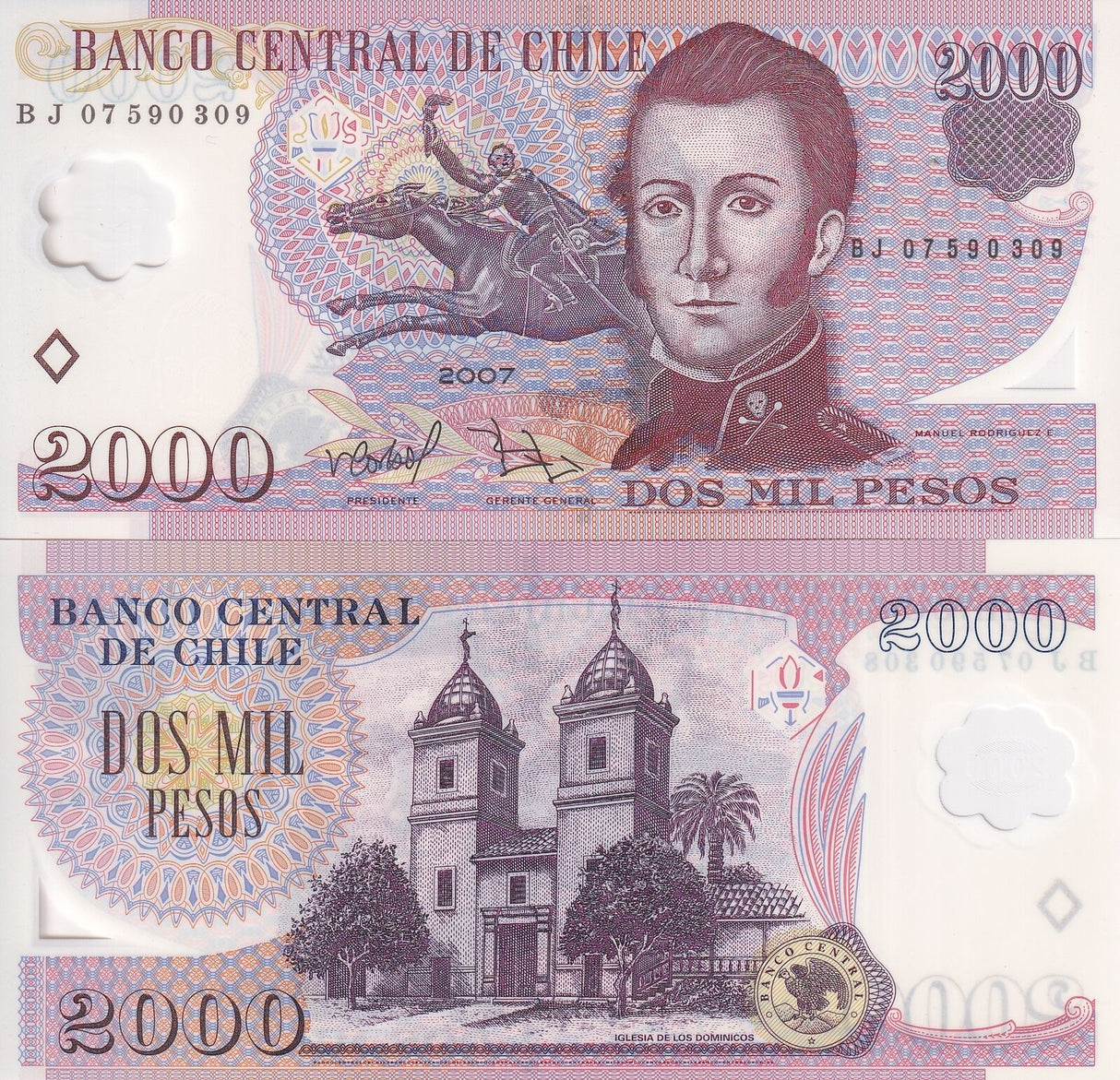 Chile 2000 Pesos 2007 Polymer P 160 UNC