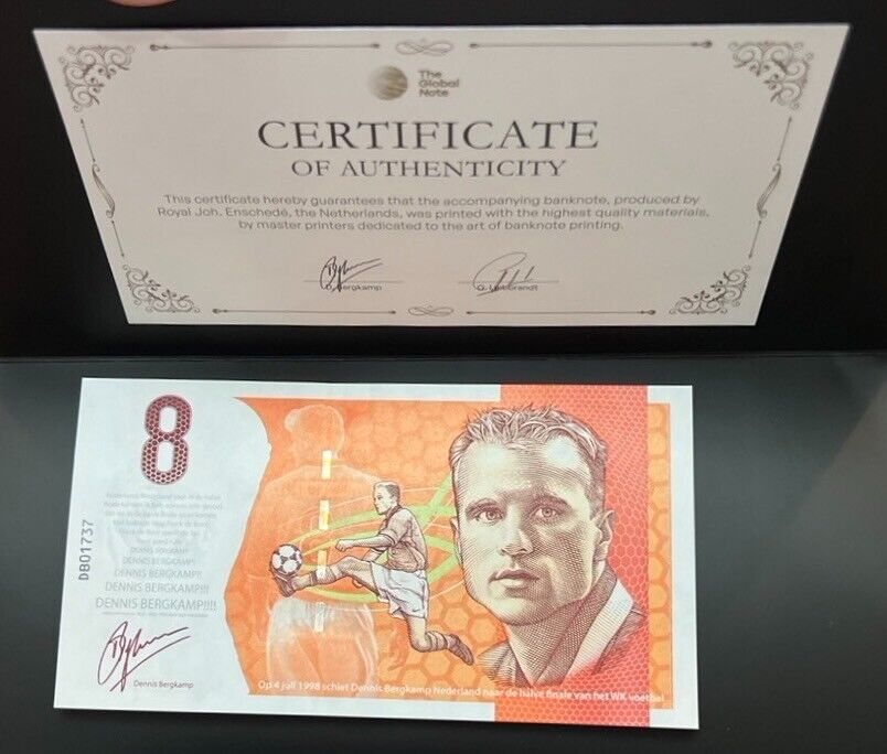Netherlands 8 Dennis Bergkamp 1998 / 2023 Worldcup Test note with folder