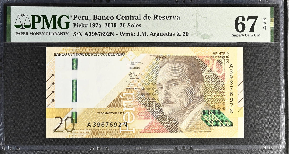 Peru 20 Soles 2019 P 197 a Superb Gem UNC PMG 67 EPQ