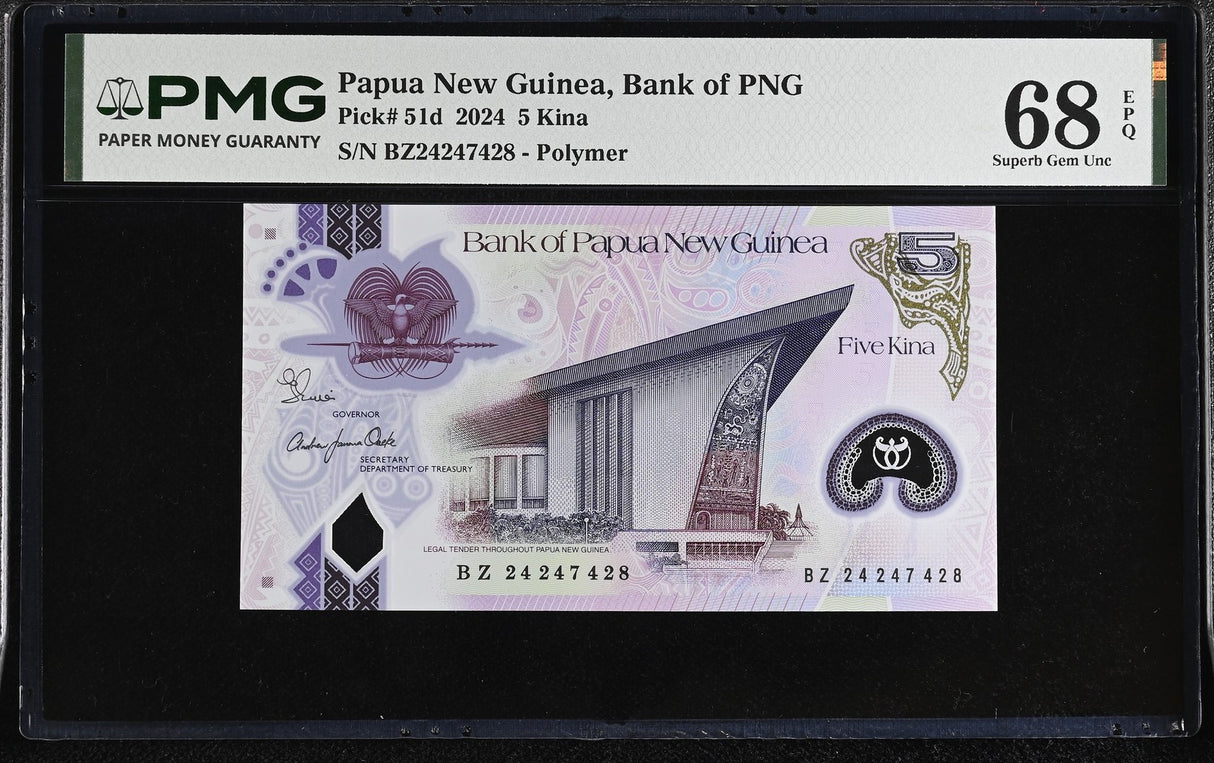 Papua New Guinea 5 Kina 2024 P 51 d Superb Gem UNC PMG 68 EPQ TOP POP