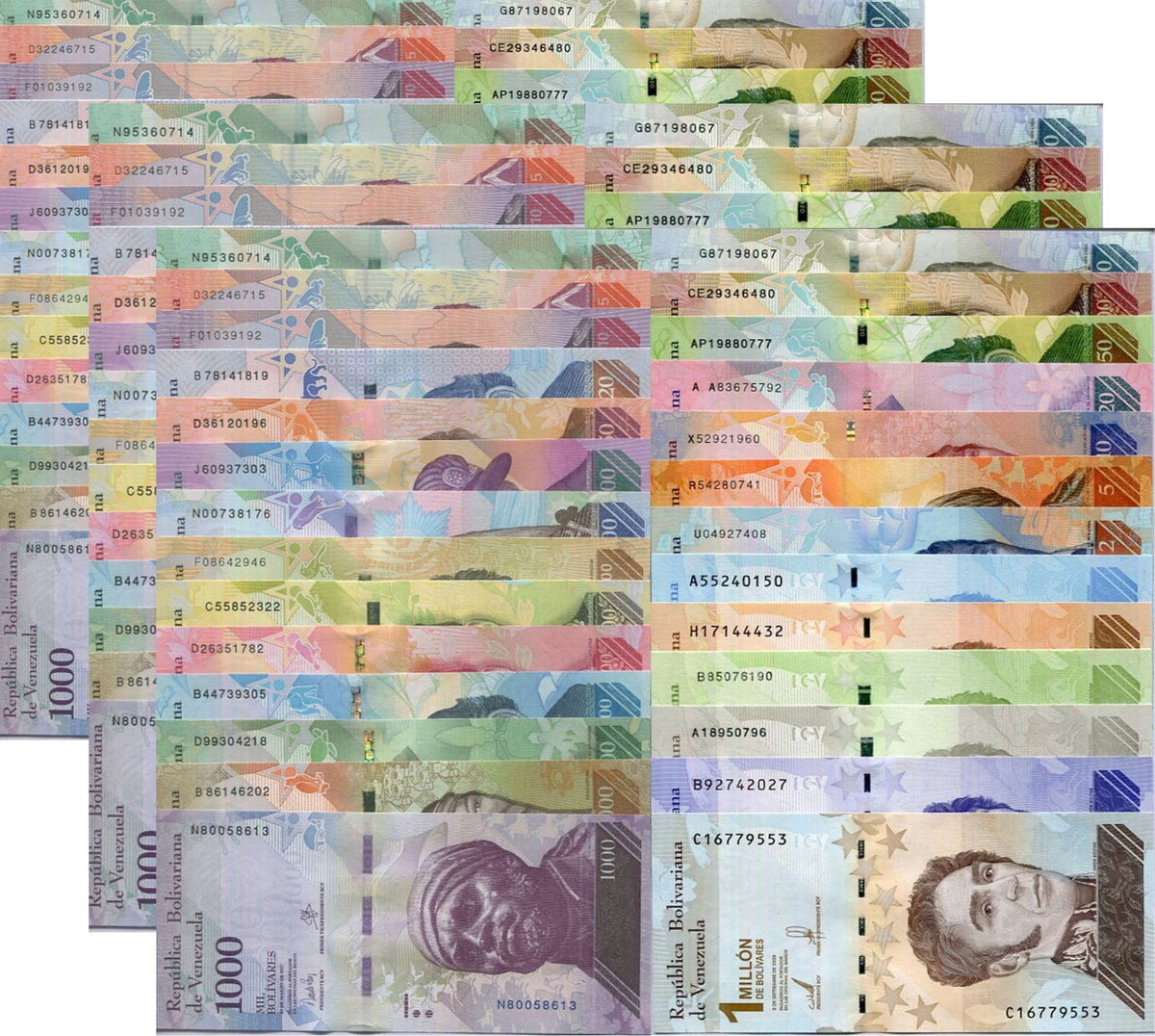 Venezuela Set 27 x Lot 3 = 81 UNC 2 - 1 Million Bolivares 2013-2021 P 88 - 114