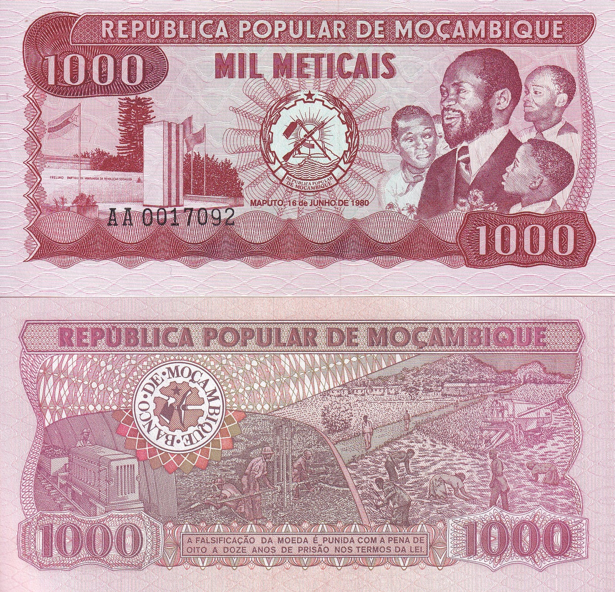 Mozambique 1000 Meticais 1980 P 128 UNC