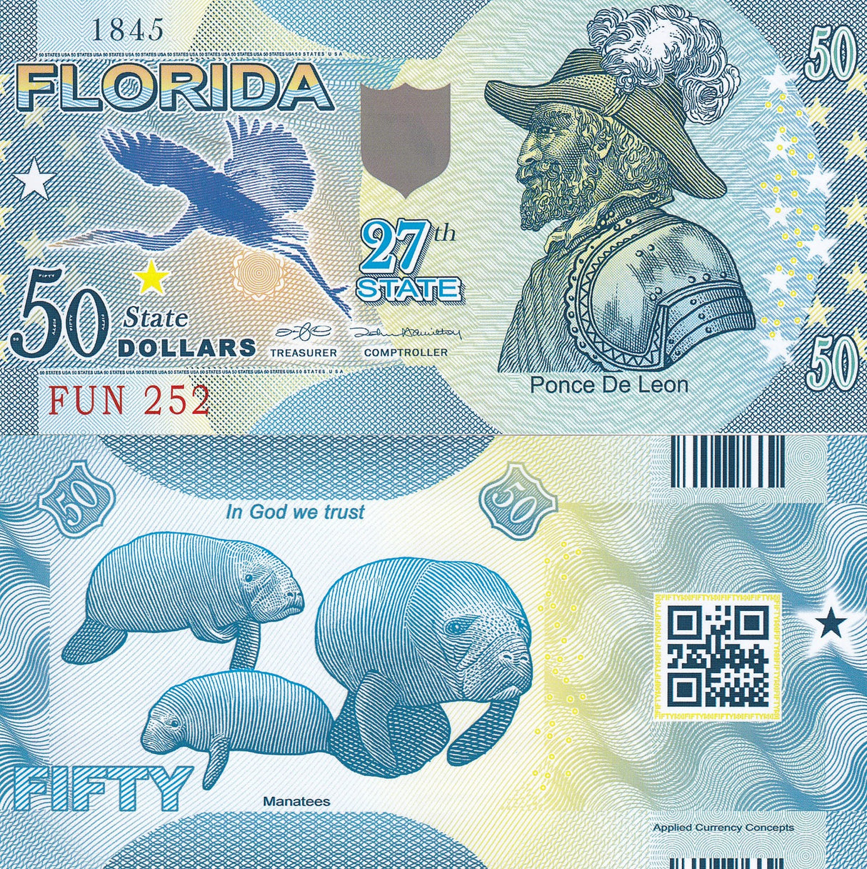 USA United State 50 Dollars 2022 POLYMER 27th manatees