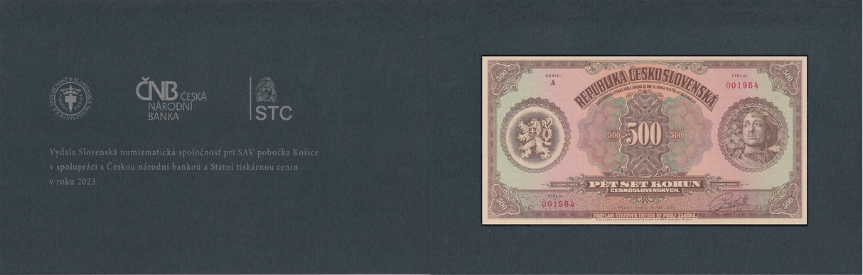 Czechoslovakia 500 Korun 1923/2023 P 18 Official Reprint W/Folder UNC