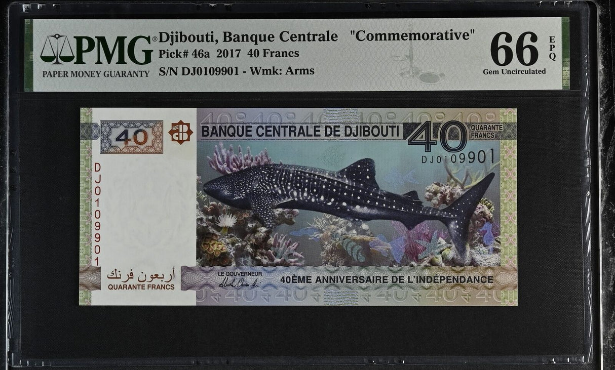 Djibouti 40 Francs 2017 P 46 a NEAR Radar 0-109901 Comm. Gem UNC PMG 66 EPQ