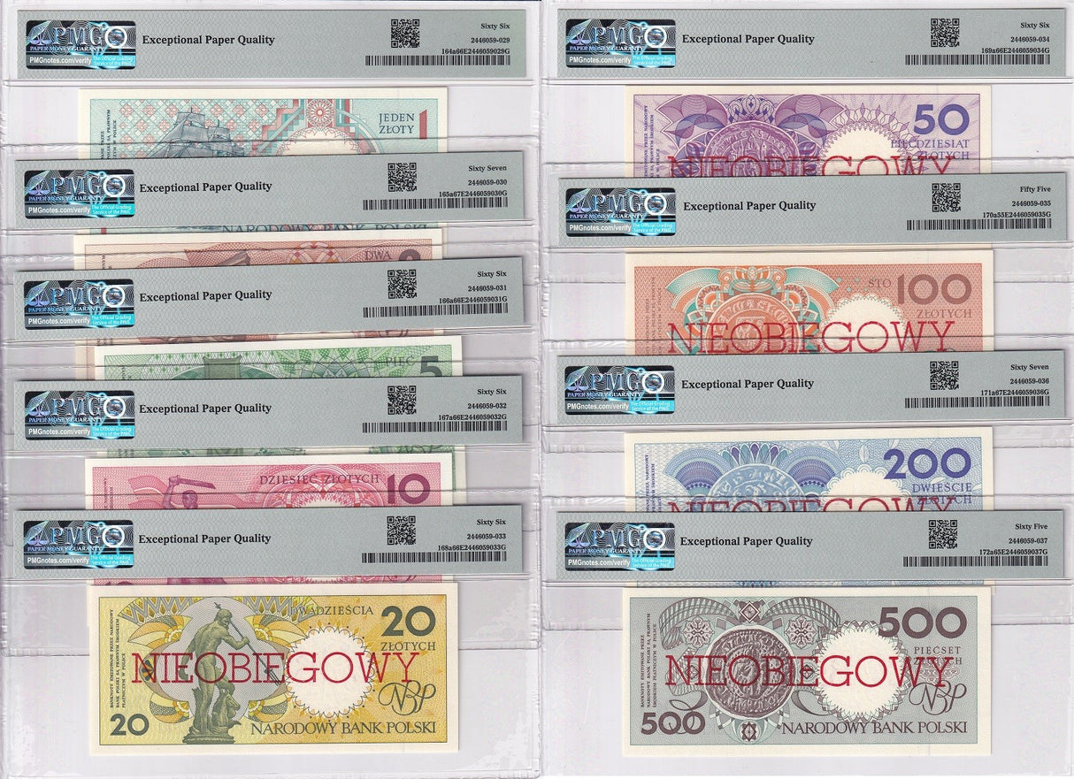 Poland Set 9 1-500 Zlotych 1990 P 164a-172 Cancelled Gem UNC PMG 55 65 66 67 EPQ