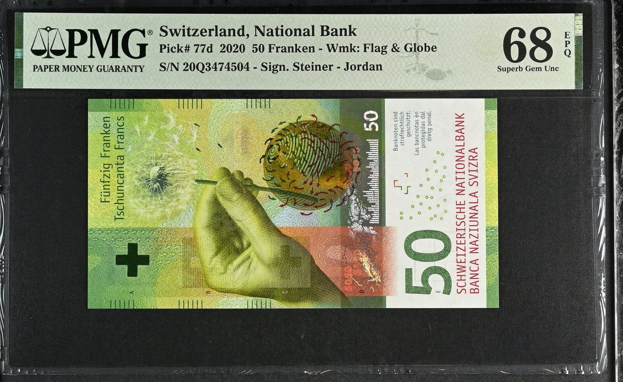 Switzerland 50 Franken 2020 P 77 d Superb Gem UNC PMG 68 EPQ TOP POP