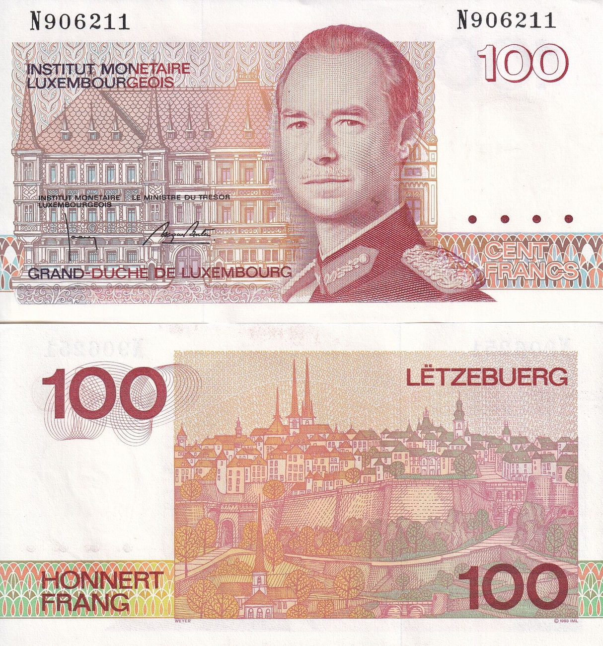 Luxembourg 100 Francs 1986 P 58 AUnc