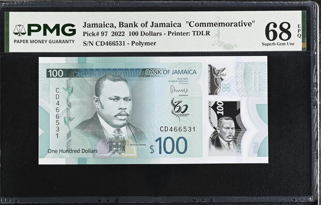 Jamaica 100 Dollars 2022 P 97 Commemorative Superb Gem UNC PMG 68 EPQ