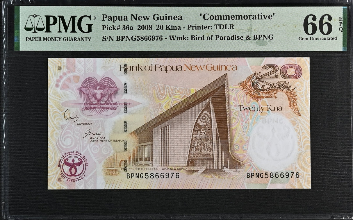 Papua New Guinea 20 Kina 2012 P 36 a Commemorative Gem UNC PMG 66 EPQ