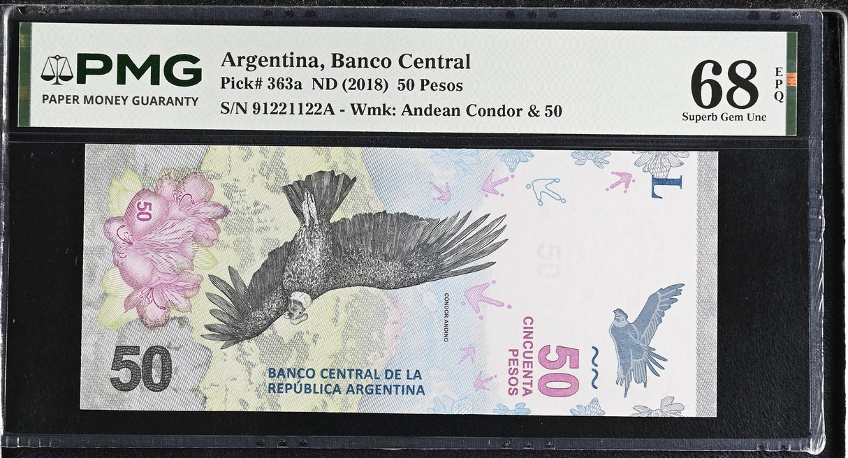 Argentina 50 Pesos ND 2018 P 363 a Superb Gem UNC PMG 68 EPQ