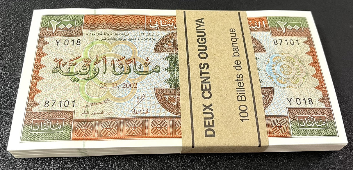 Mauritania 200 Ouguiya 2002 P 5 UNC LOT 100 PCS 1 Bundle