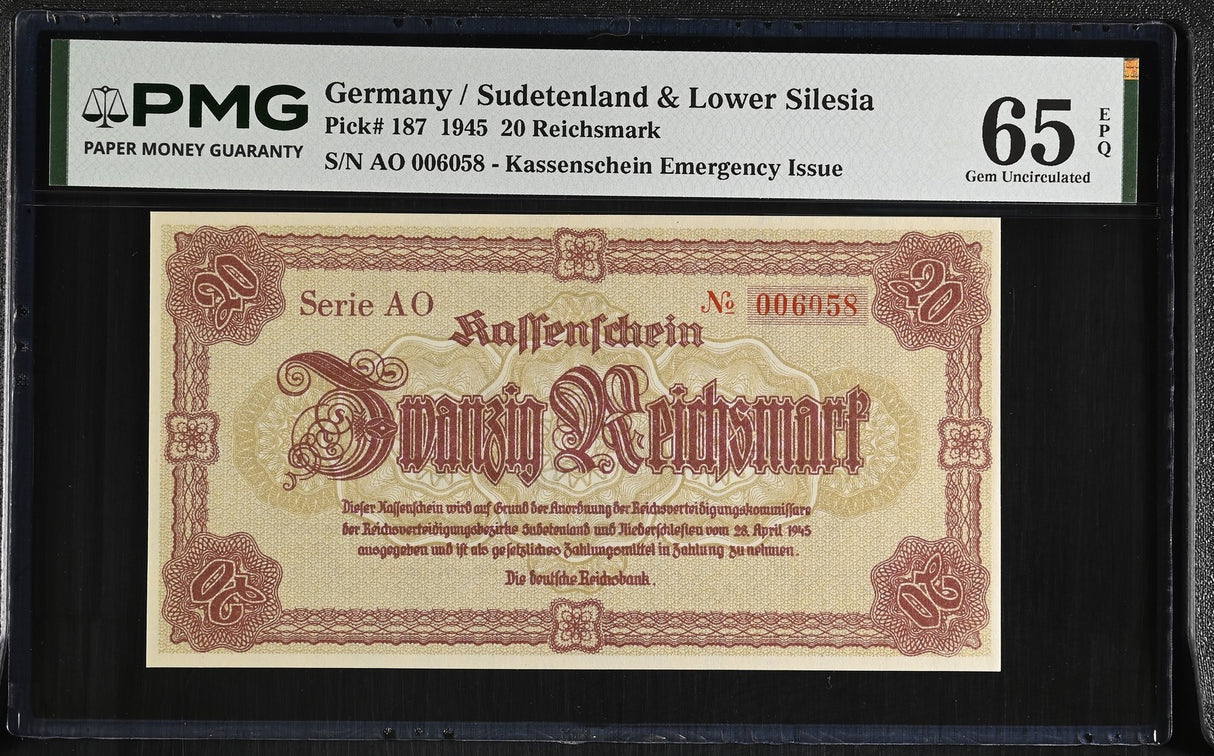Germany 20 ReichsMark 1945 P 187 Gem UNC PMG 65 EPQ