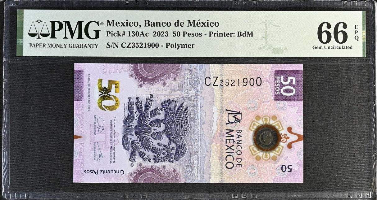 Mexico 50 Pesos 2023 P 130Ac Gem UNC PMG 66 EPQ