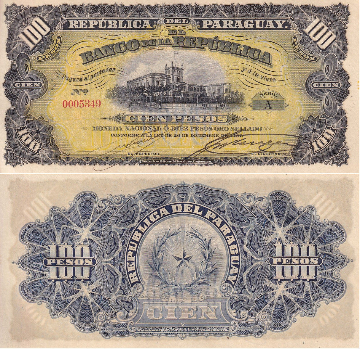 Paraguay 100 Pesos L. 26-12-1907 P 159 UNC