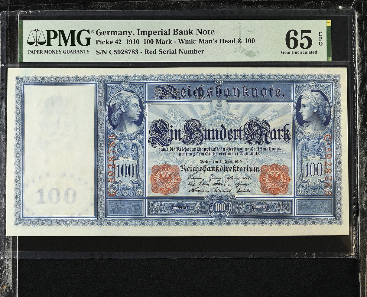 Germany 100 Mark Imperial Bank Note 1910 P 42 Gem UNC PMG 65 EPQ
