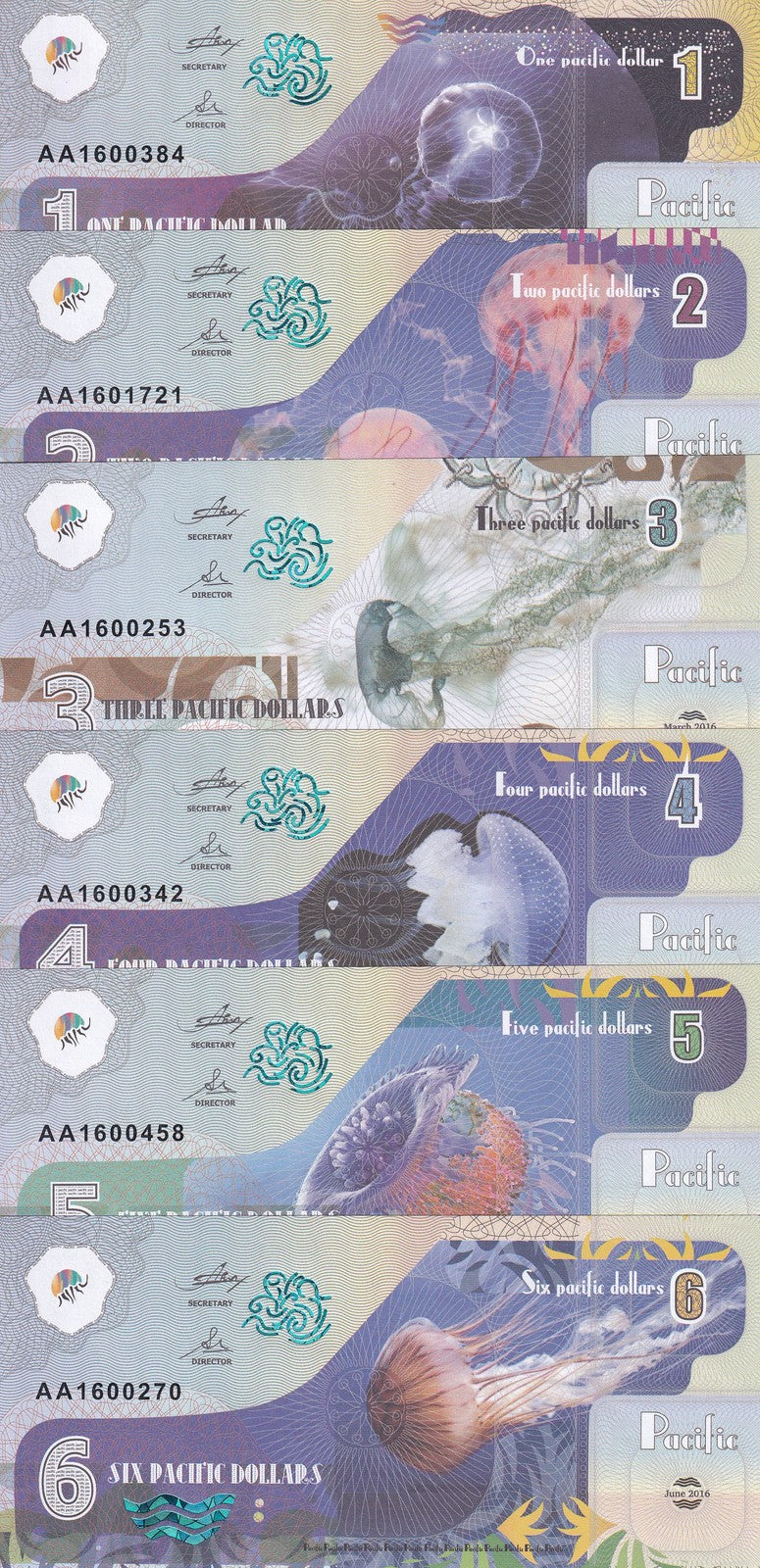 Pacific Ocean set 6, 1 2 3 4 5 6 Dollars 2016 Fantasy