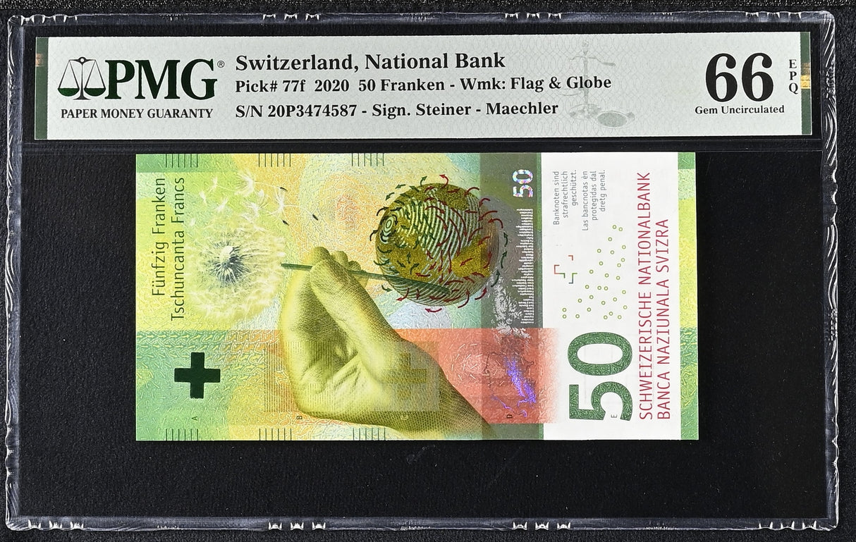 Switzerland 50 Franken 2020 P 77 f Steiner Maechler Gem UNC PMG 66 EPQ