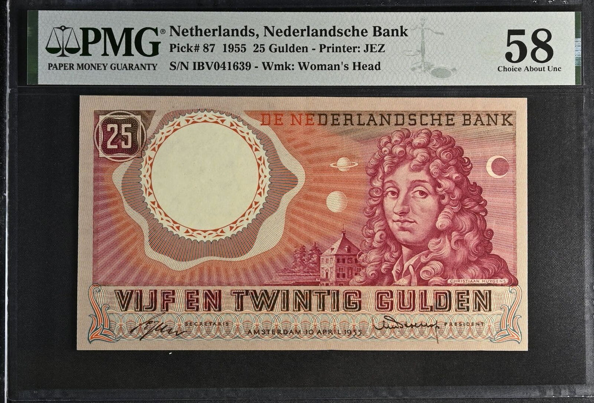 Netherlands 25 Gulden 1955 P 87 Choice About UNC PMG 58