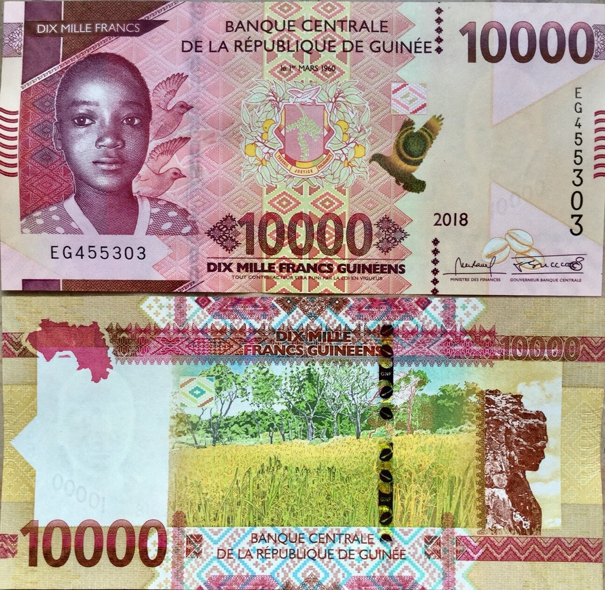 Guinea 10000 Francs 2018/2019 P 49Aa UNC