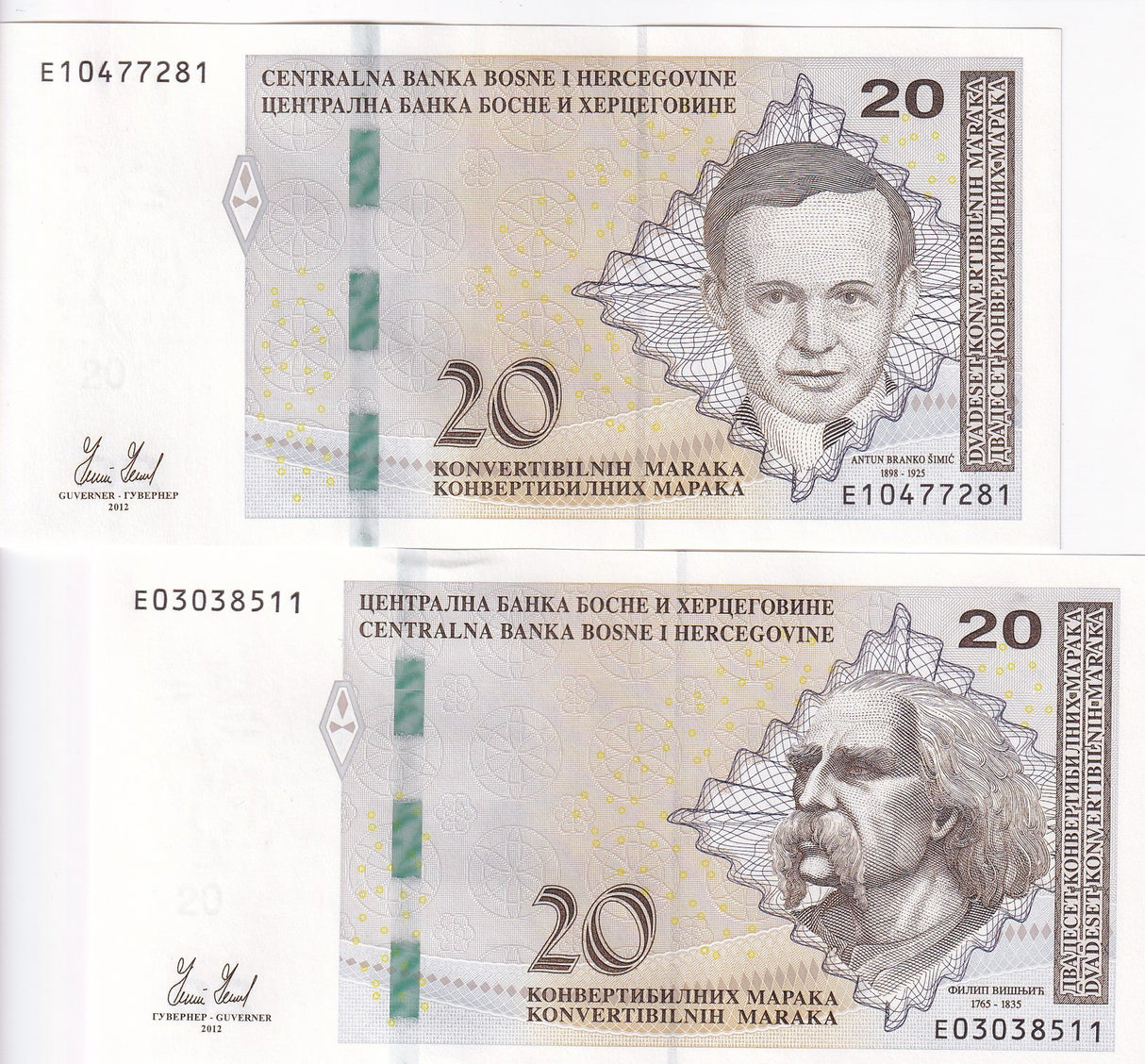 Bosnia & Herzegovina Set 2 UNC 20 Convertible Maraka 2012 P 82 P 83