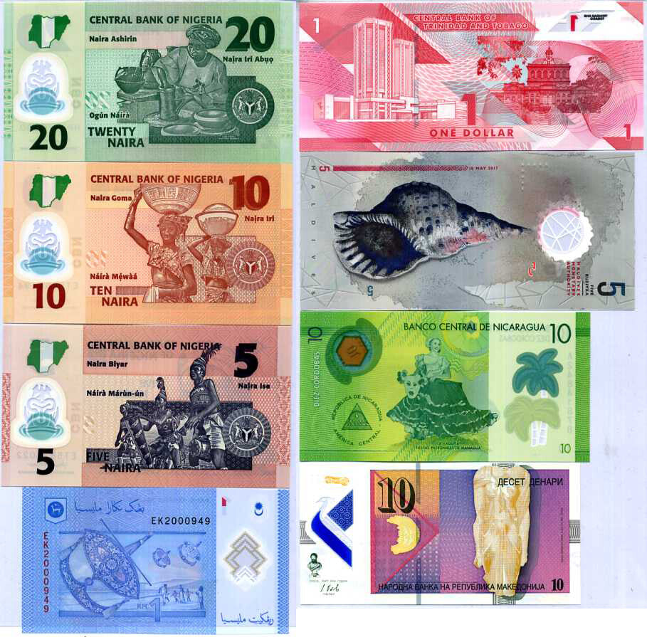 World Polymer Collectible Set 8 Pcs Lot Different Notes From 6 Countries All UNC