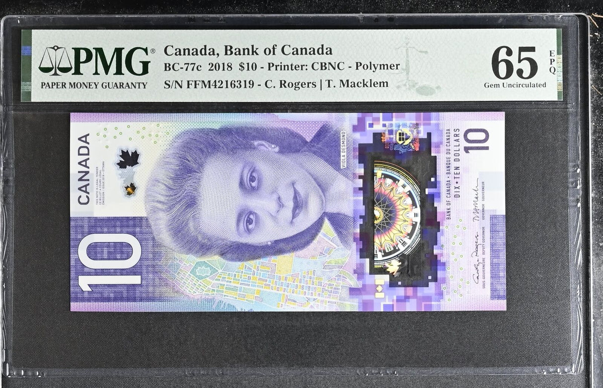 Canada 10 Dollars 2018 P 113 Polymer Rogers Macklem Gem UNC PMG 65 EPQ