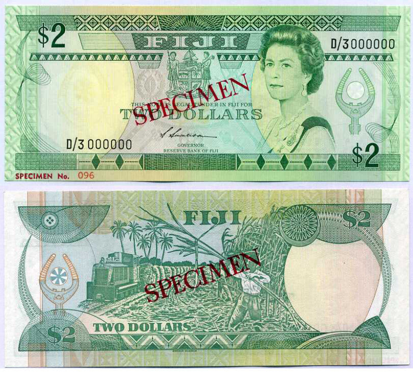 Fiji 2 Dollars QE II 1988 P 87s Specimen D3 Sign Siwatibau AUnc