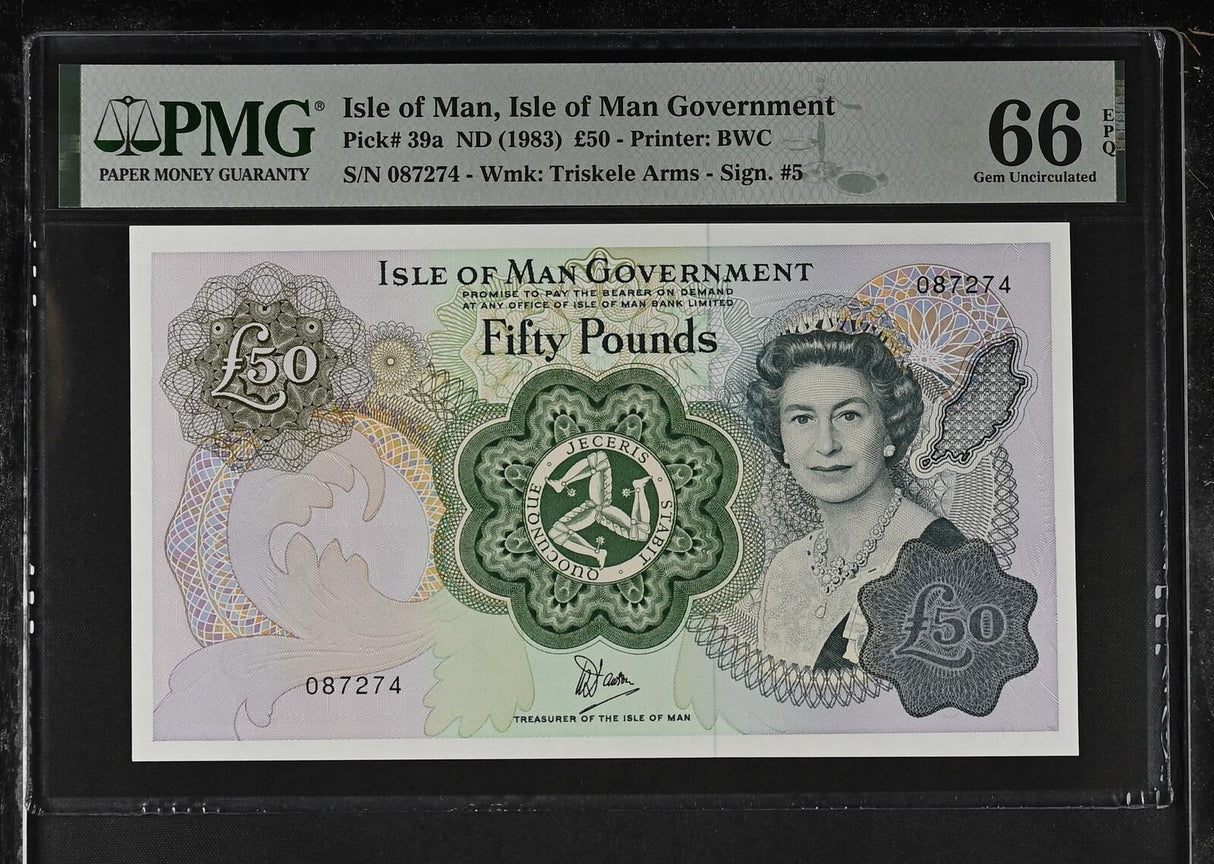 Isle of Man 50 Pounds ND 1983 P 39 a Gem UNC PMG 66 EPQ