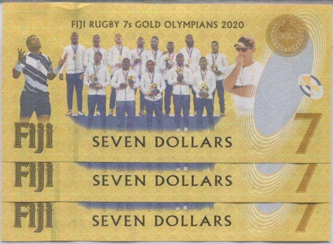 Fiji 7 Dollars 2020 / 2022 Commemorative YELLOW P 122 UNC Lot 3 Pcs