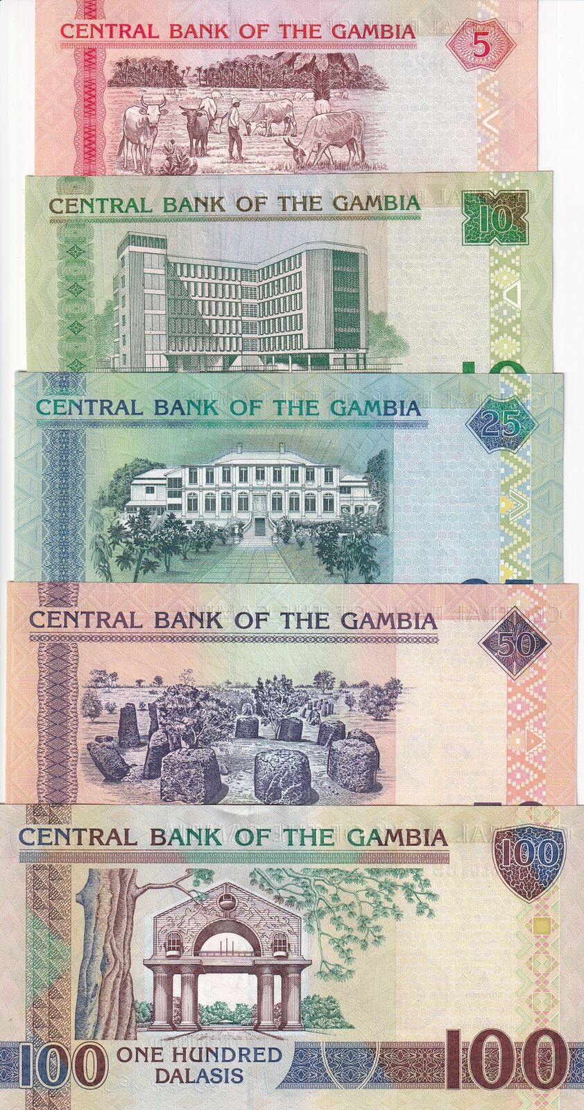 Gambia Set 5 UNC 5 10 20 50 100 Dalasis ND 2006-2018 P 25 26 27 28 29