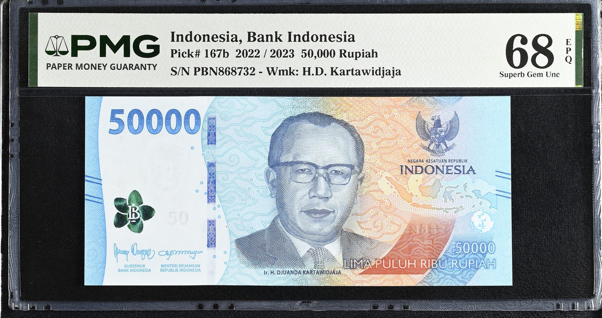 Indonesia 50000 Rupiah 2022 / 2023 P 167 b Superb Gem UNC PMG 68 EPQ