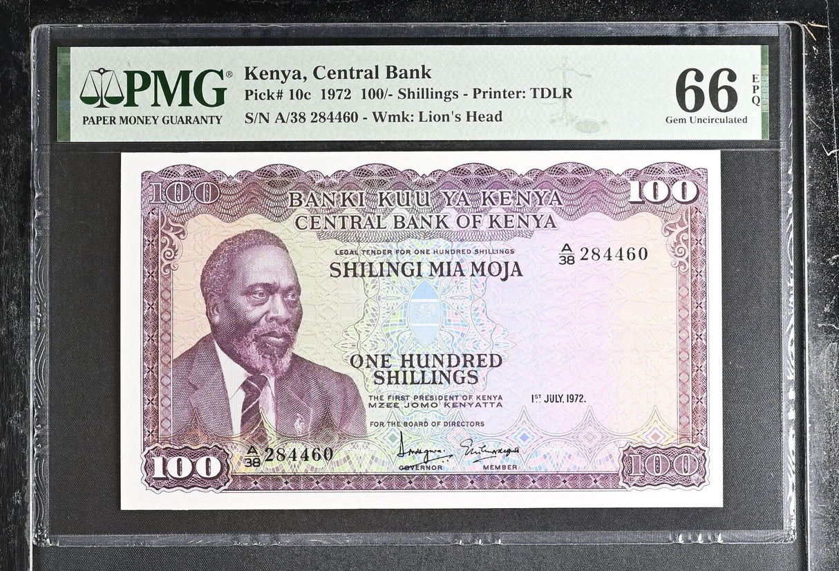 Kenya 100 Shillings 1972 P 10 c Gem UNC PMG 66 EPQ