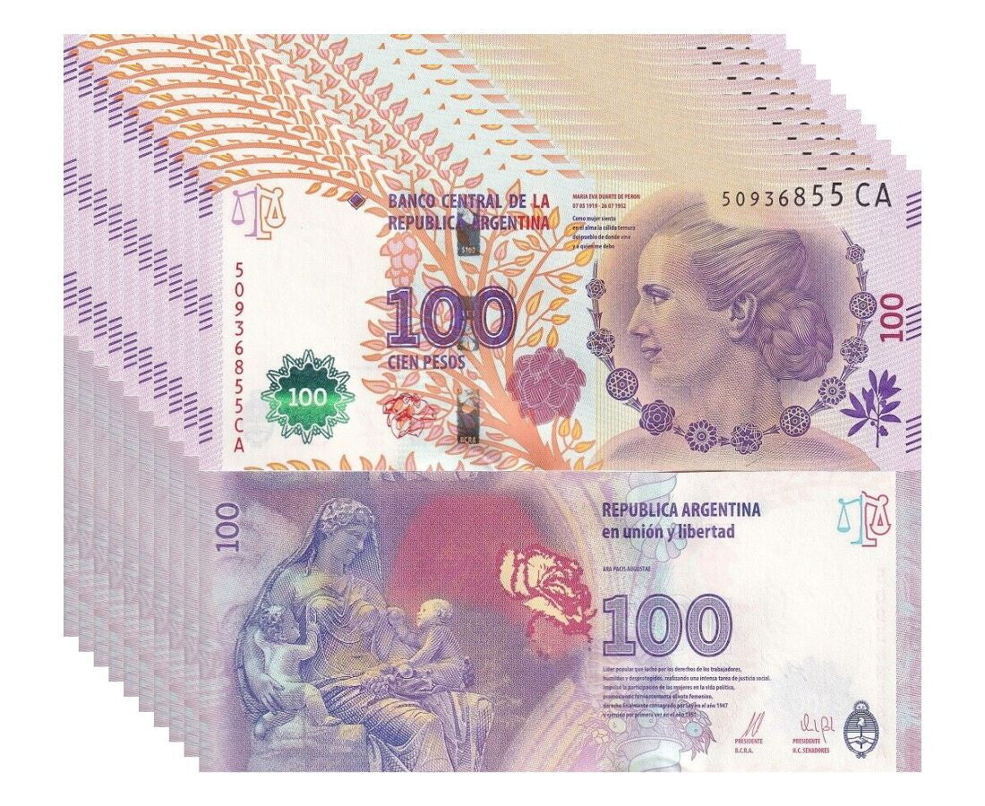 Argentina 100 Pesos ND 2016 P 358 c Random Suffix UNC LOT 10 PCS