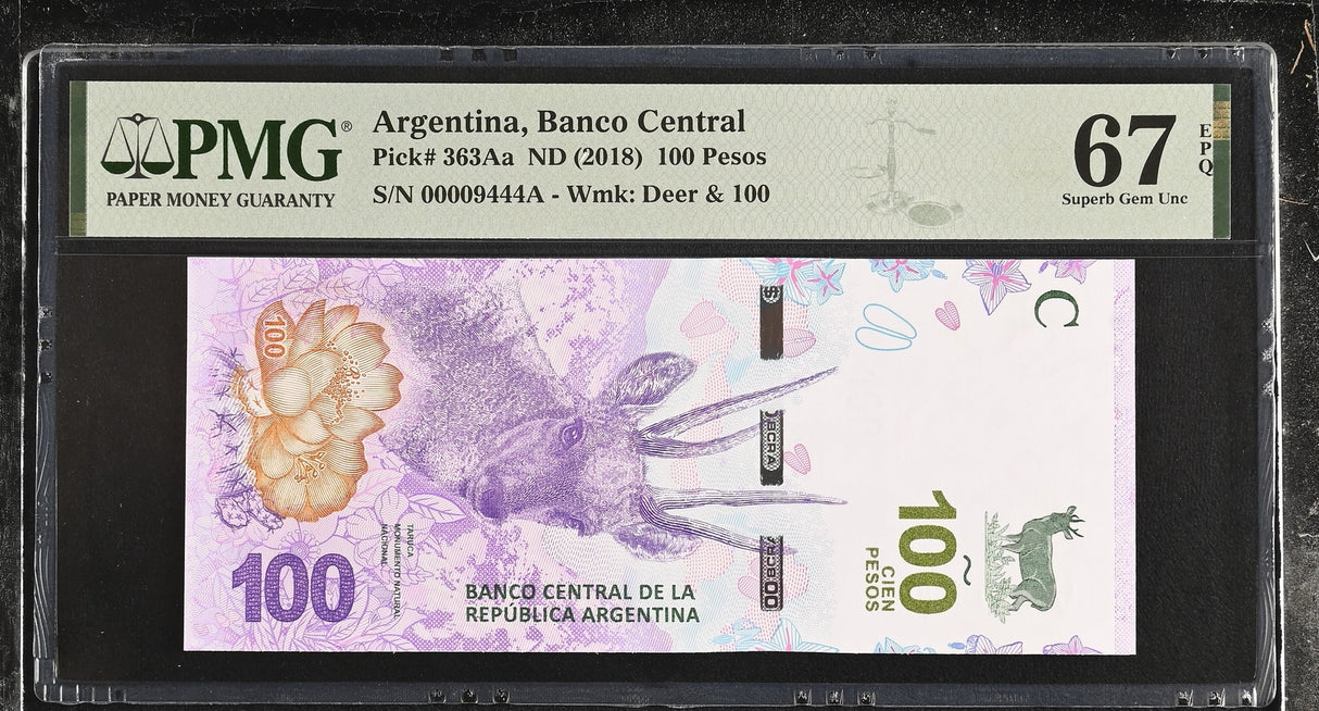 Argentina 100 Pesos ND 2018 P 363Aa Superb Gem UNC PMG 67 EPQ