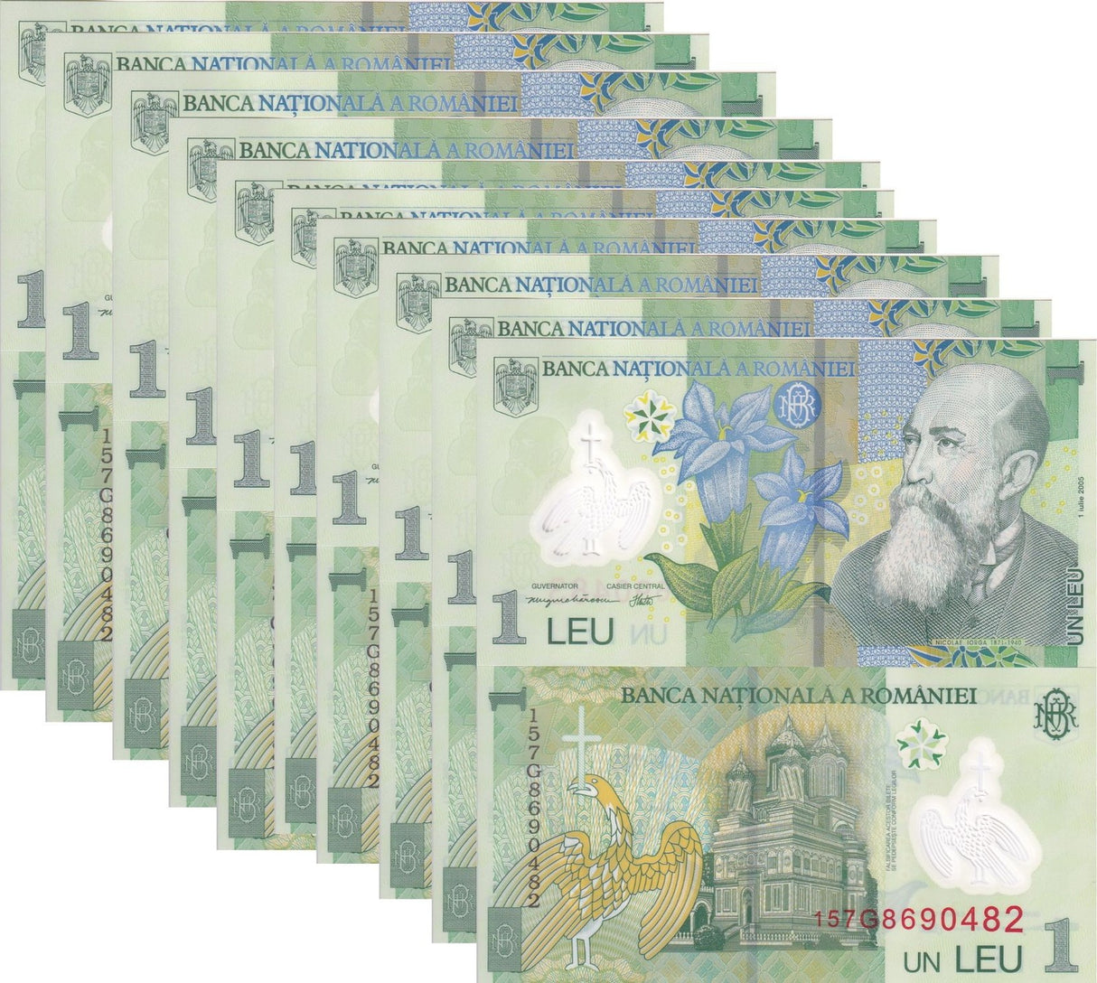 Romania 1 Leu 2005/2015 P 117 UNC Lot 10 pcs