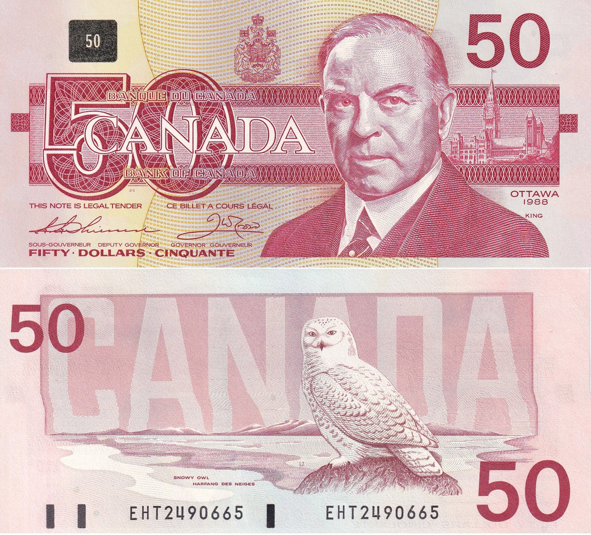 Canada 50 Dollars 1988 P 98 a Thiessen & Crow Snowy Owl UNC