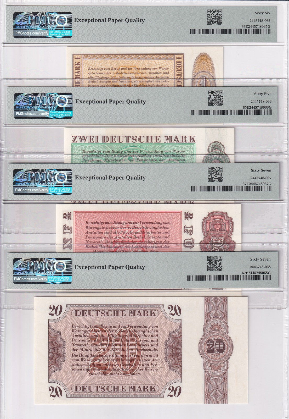 Germany Democratic SET 4;1 2 5 20 Mark 1958 1973 Coupon Gem UNC PMG 65 66 67 EPQ