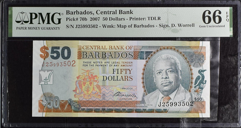 Barbados 50 Dollars ND 2007 P 70 b Gem UNC PMG 66 EPQ