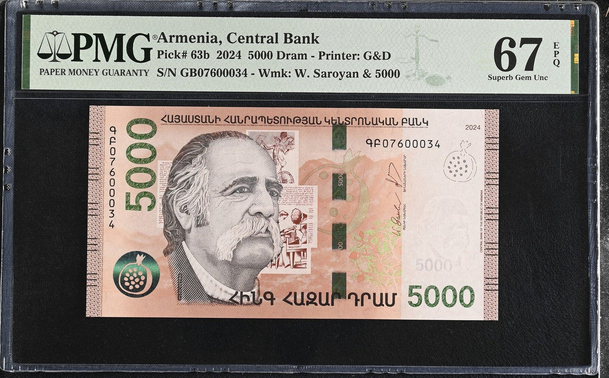 Armenia 5000 Dram 2024 P 63 b Superb Gem UNC PMG 67 EPQ