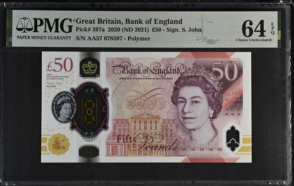 Great Britain 50 Pounds 2020 ND 2021 P 397 a Polymer Choice UNC PMG 64 EPQ