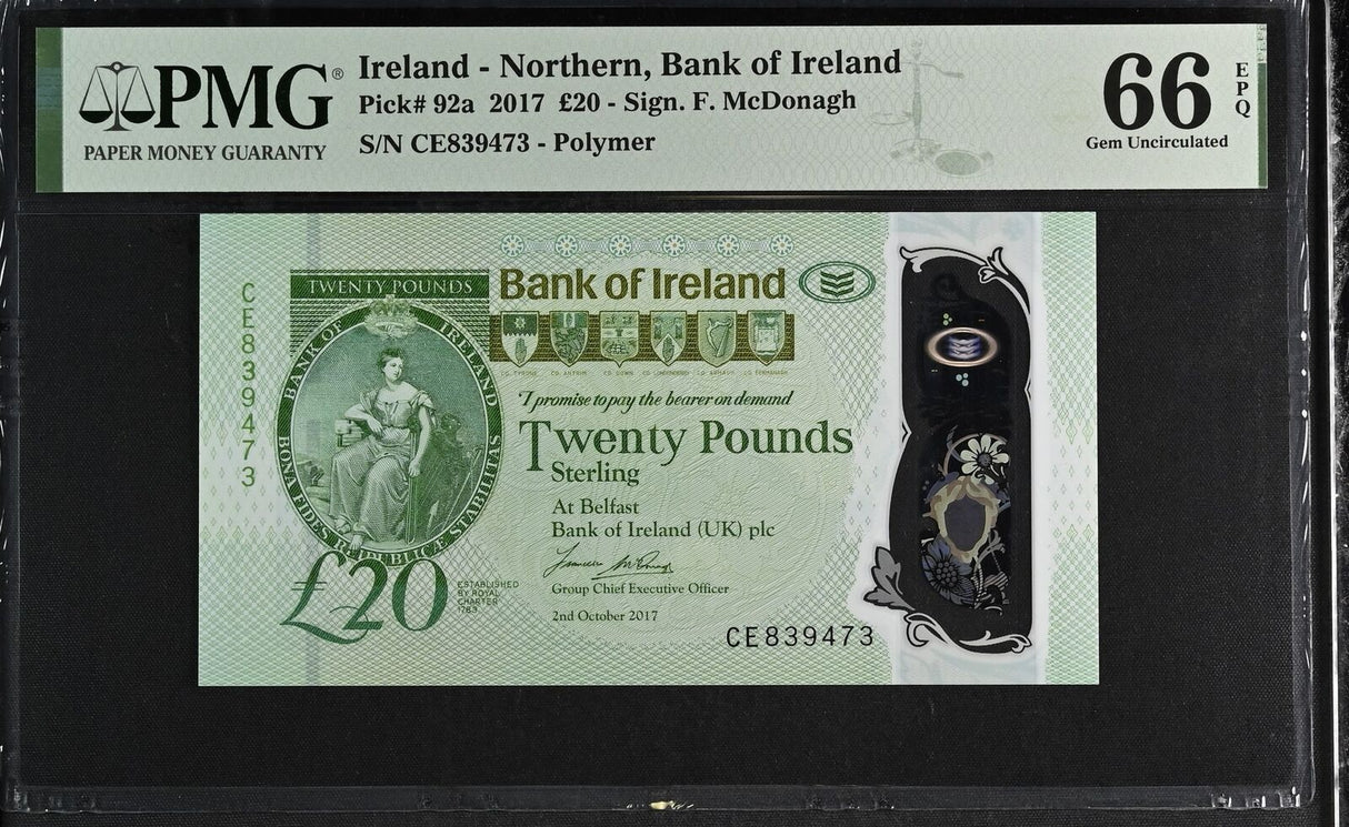 Northern Ireland 20 Pounds 2017 P 92 a Gem UNC PMG 66 EPQ