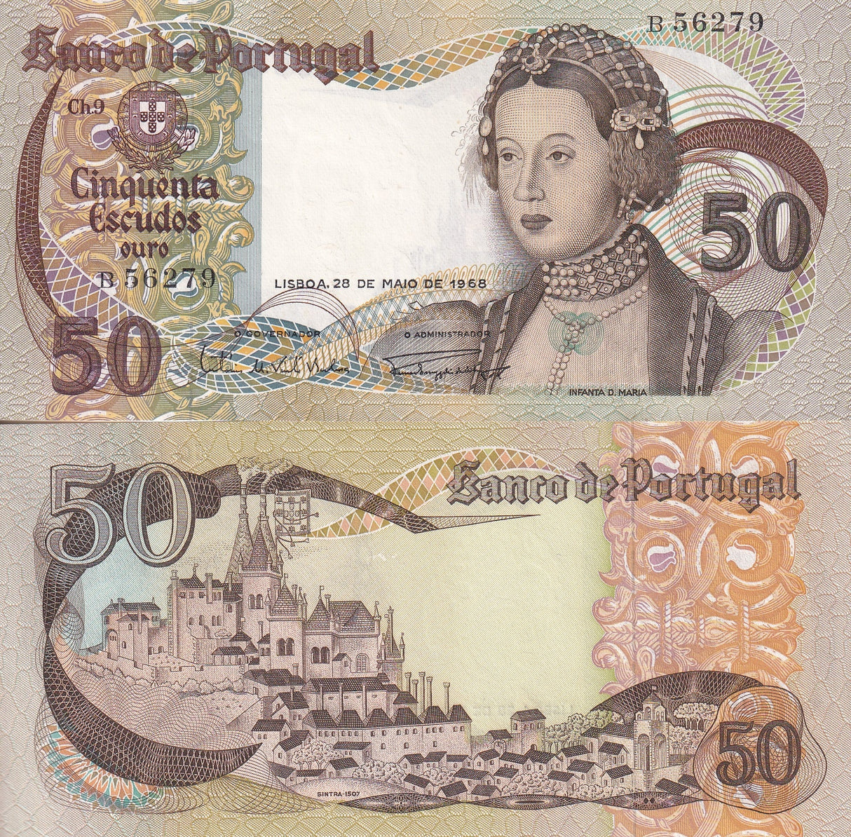 Portugal 50 Escudos 1968 Random Sign P 174 a AUnc