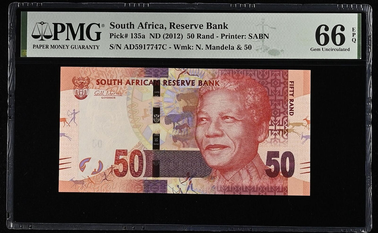 South Africa 50 Rand ND 2012 P 135 a Gem UNC PMG 66 EPQ
